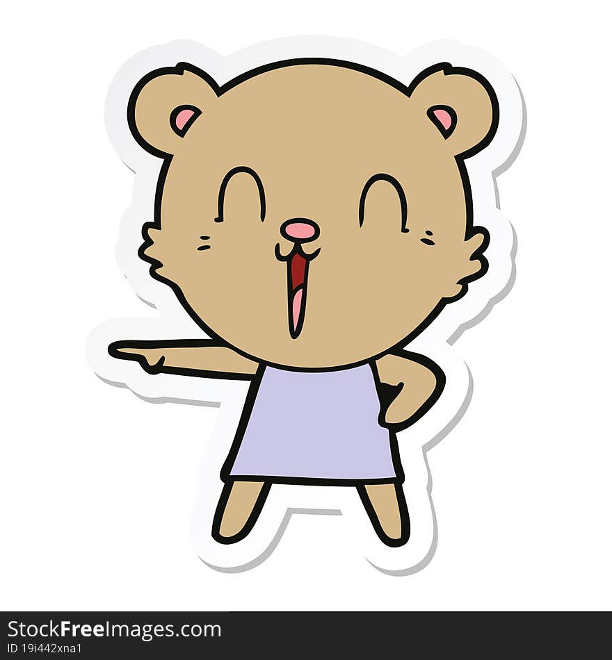 Sticker Of A Happy Cartoon Bear Pointing