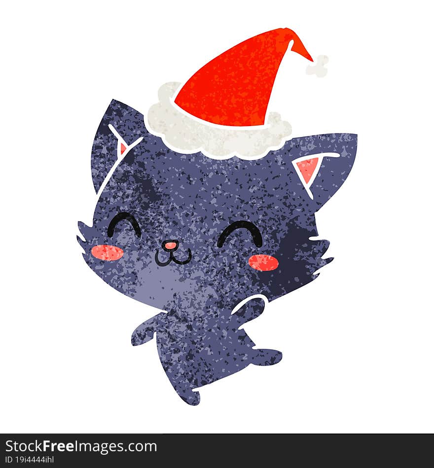 hand drawn christmas retro cartoon of kawaii cat