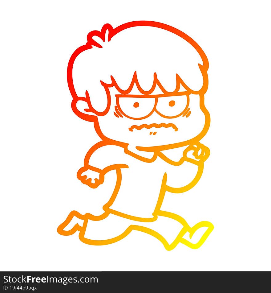 warm gradient line drawing annoyed cartoon boy