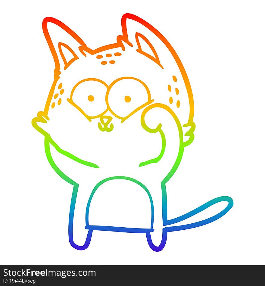 rainbow gradient line drawing of a cartoon cat being cute