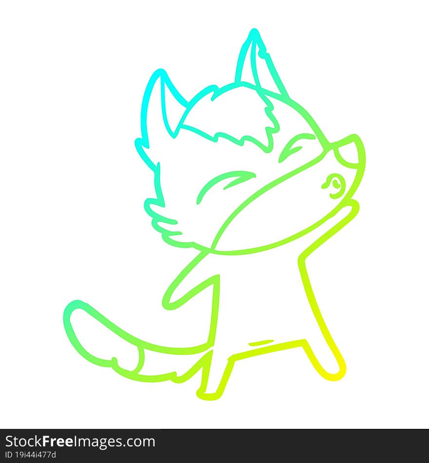 Cold Gradient Line Drawing Cartoon Wolf Pouting