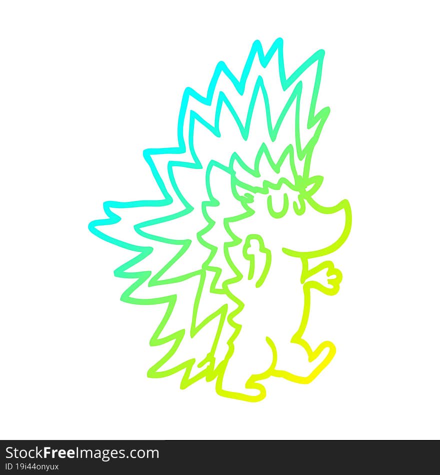 Cold Gradient Line Drawing Cartoon Spiky Hedgehog