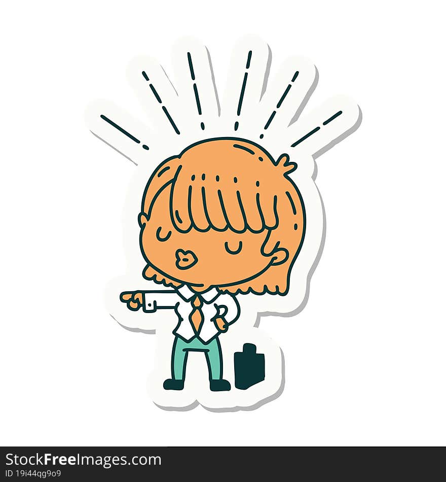 sticker of tattoo style businesswoman pointing