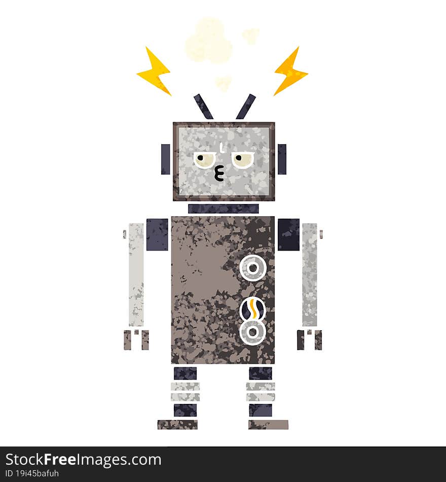 retro illustration style cartoon robot