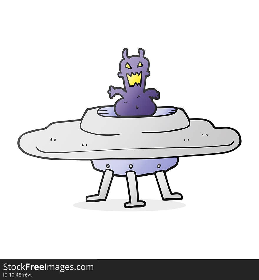 cartoon alien in flying saucer