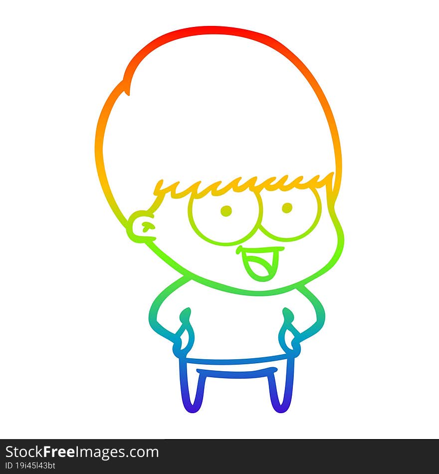 rainbow gradient line drawing of a happy cartoon boy