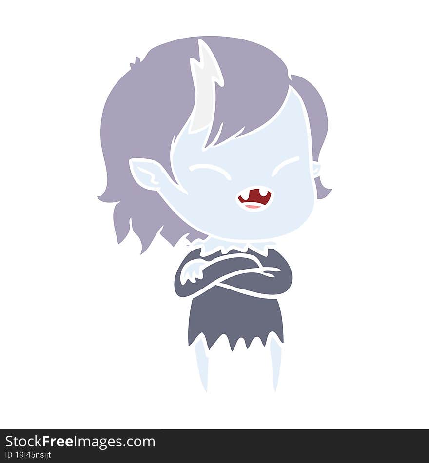 flat color style cartoon laughing vampire girl