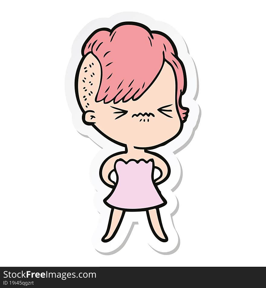 sticker of a cartoon annoyed hipster girl