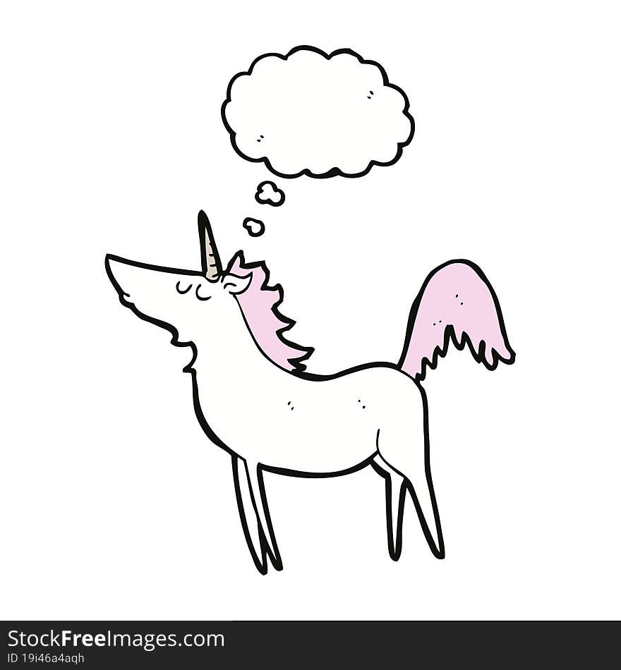 cartoon unicorn with thought bubble