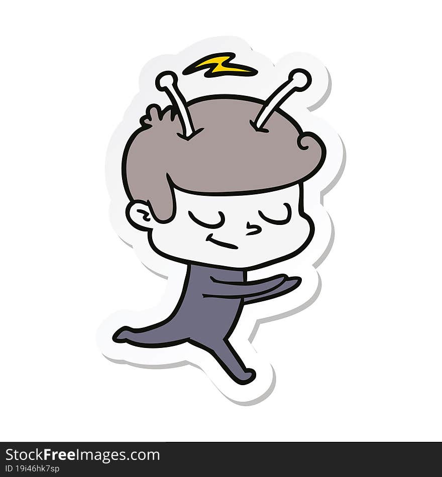 sticker of a friendly cartoon spaceman running