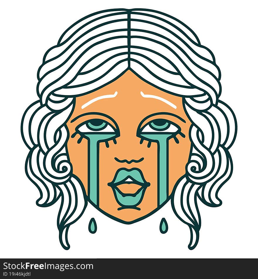 tattoo style icon of a very happy crying female face