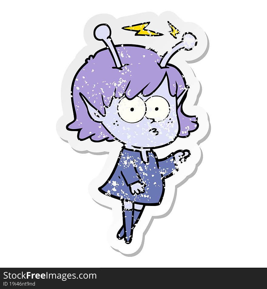 distressed sticker of a cartoon alien girl