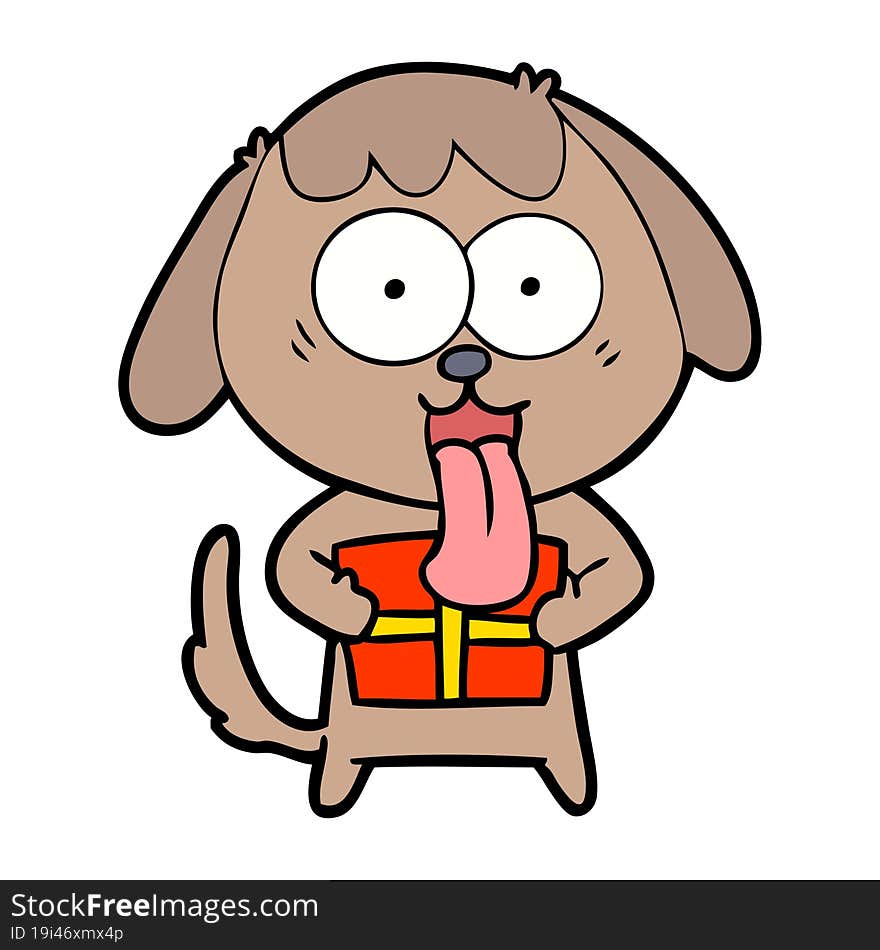 cute cartoon dog with christmas present. cute cartoon dog with christmas present