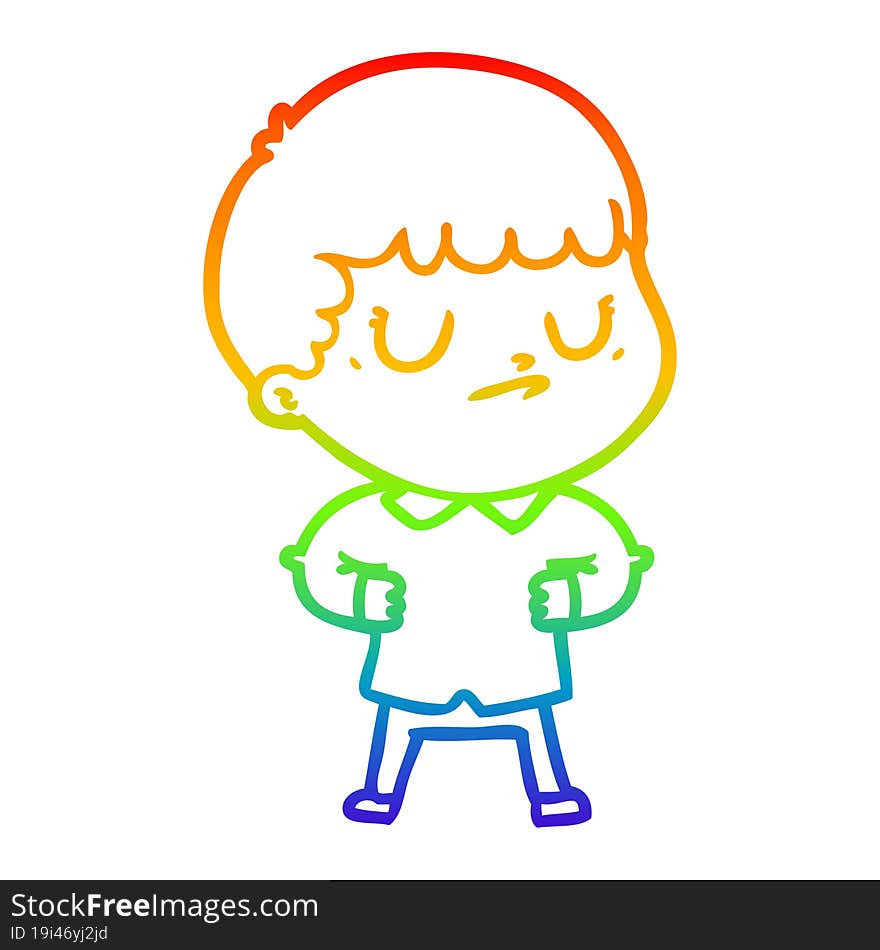 rainbow gradient line drawing of a cartoon grumpy boy