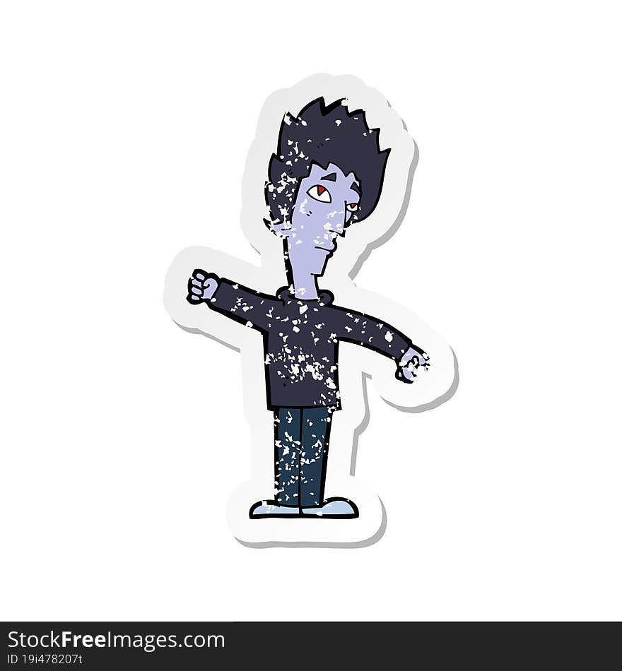 retro distressed sticker of a cartoon vampire man