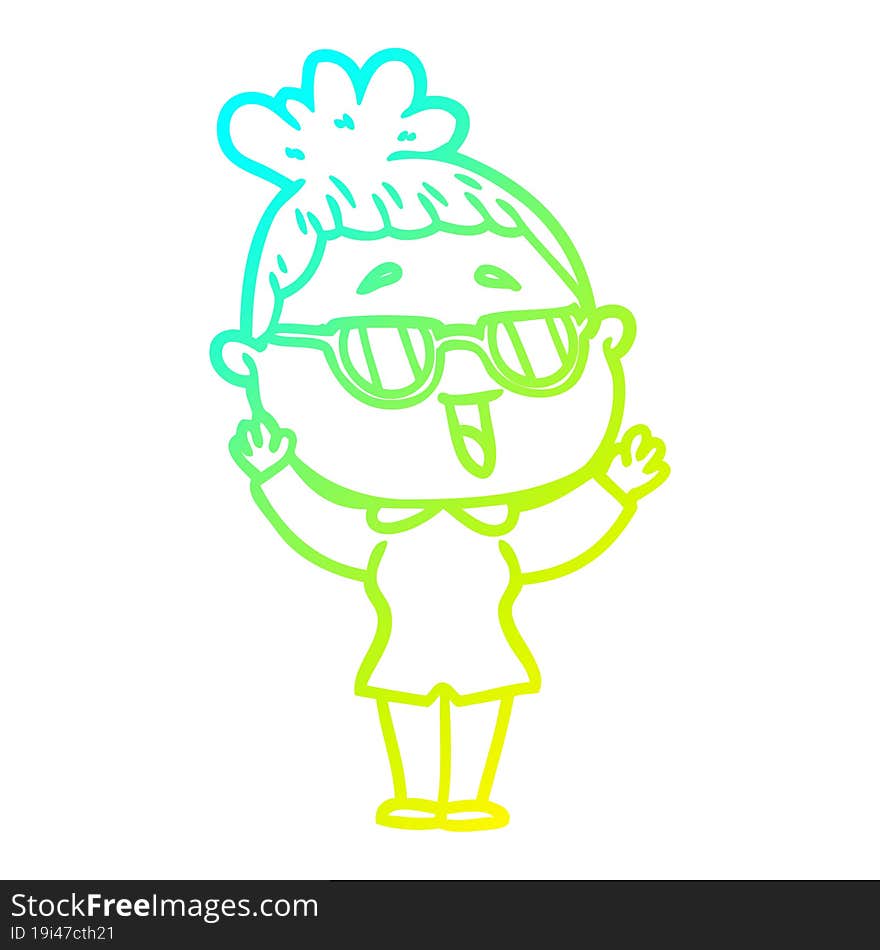 cold gradient line drawing cartoon happy woman wearing spectacles