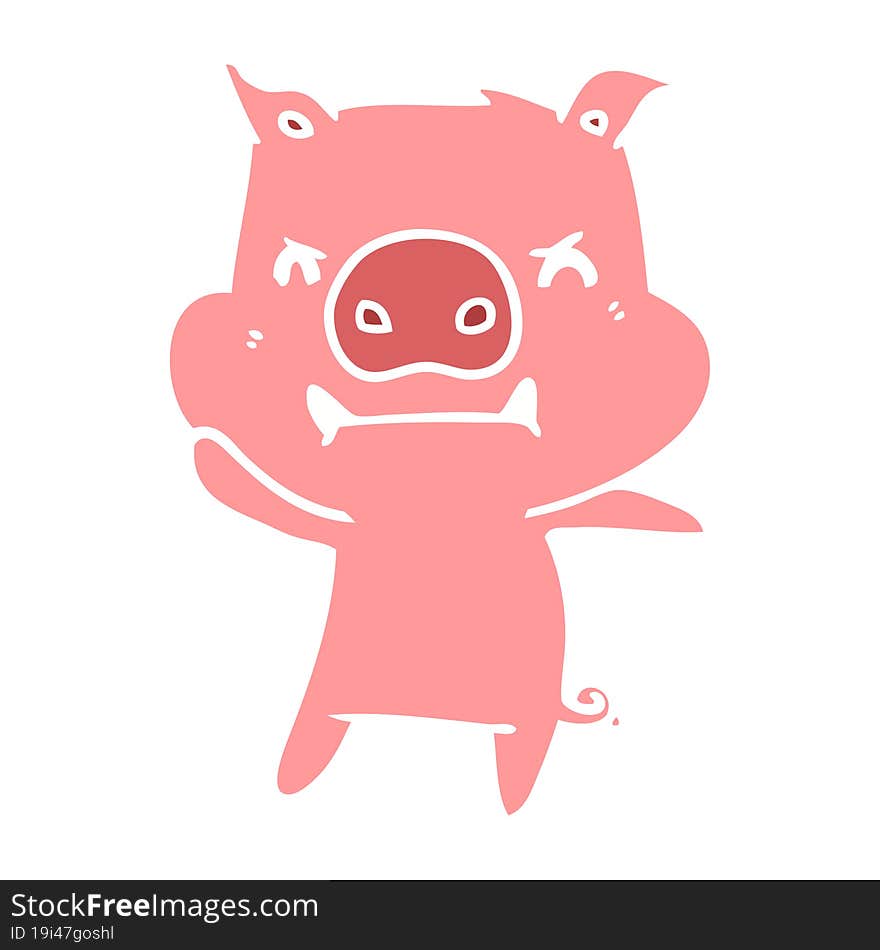 angry flat color style cartoon pig