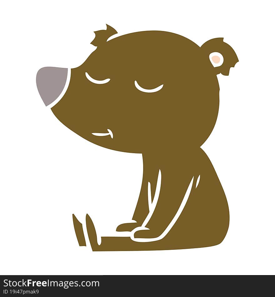 Happy Flat Color Style Cartoon Bear Sitting