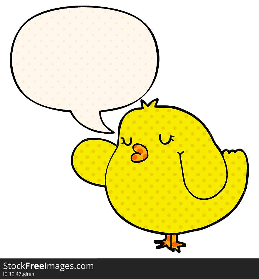 cartoon bird with speech bubble in comic book style