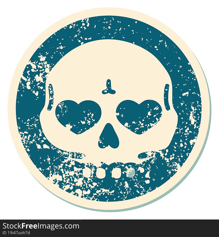 distressed sticker tattoo style icon of a skull