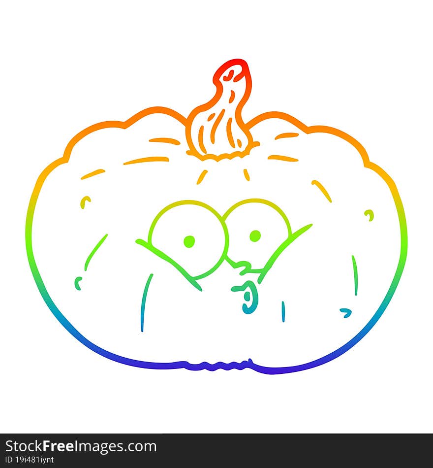 rainbow gradient line drawing of a cartoon pumpkin