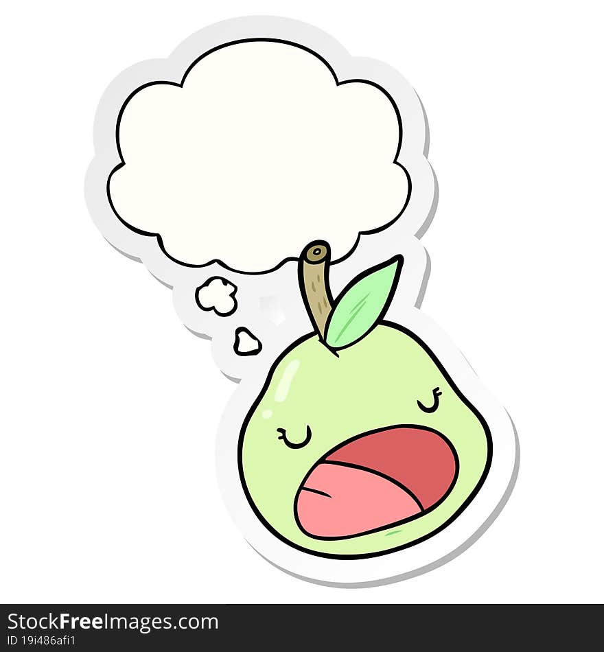 Cartoon Pear And Thought Bubble As A Printed Sticker