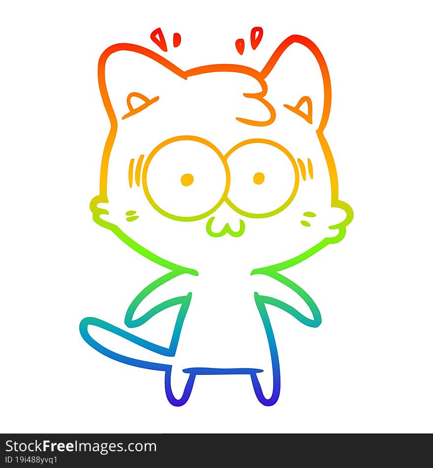 rainbow gradient line drawing cartoon surprised cat