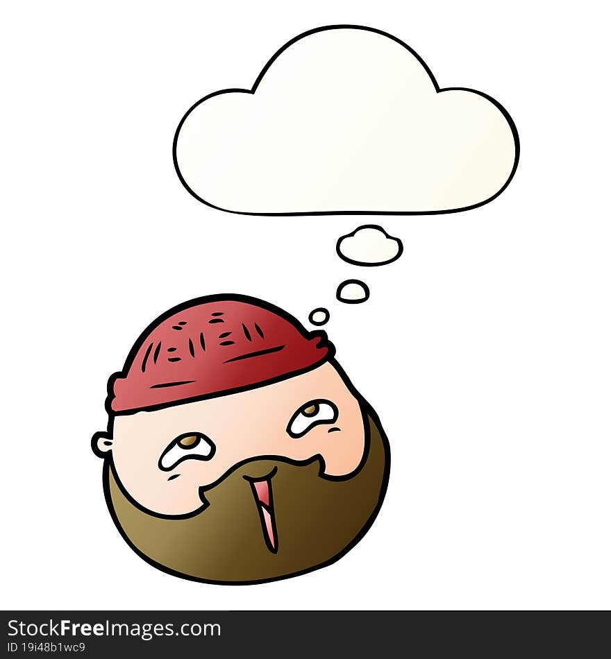 cartoon male face with beard with thought bubble in smooth gradient style