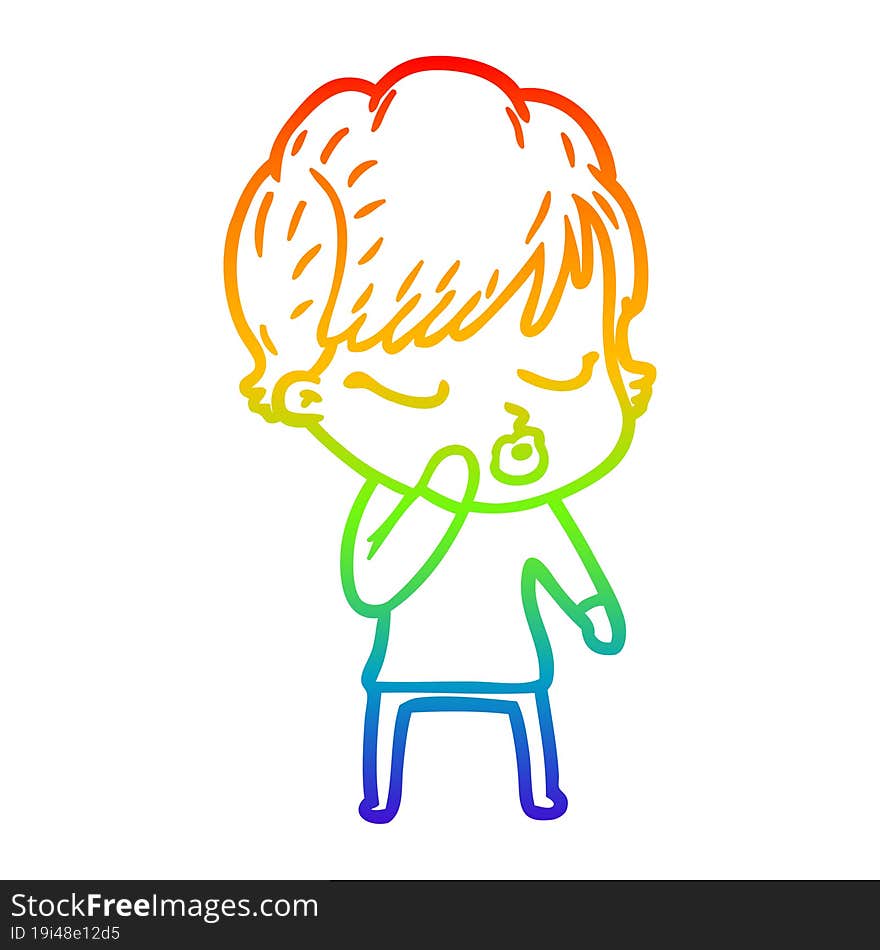 rainbow gradient line drawing cartoon woman with eyes shut