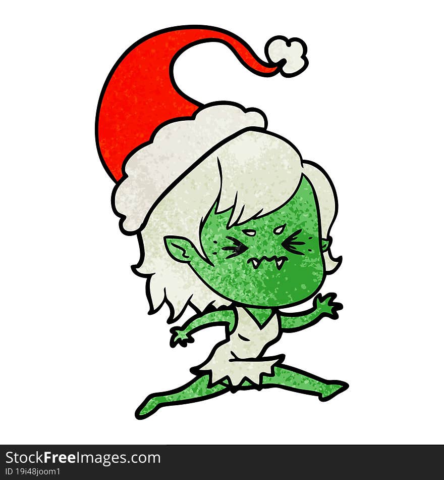 annoyed textured cartoon of a vampire girl wearing santa hat