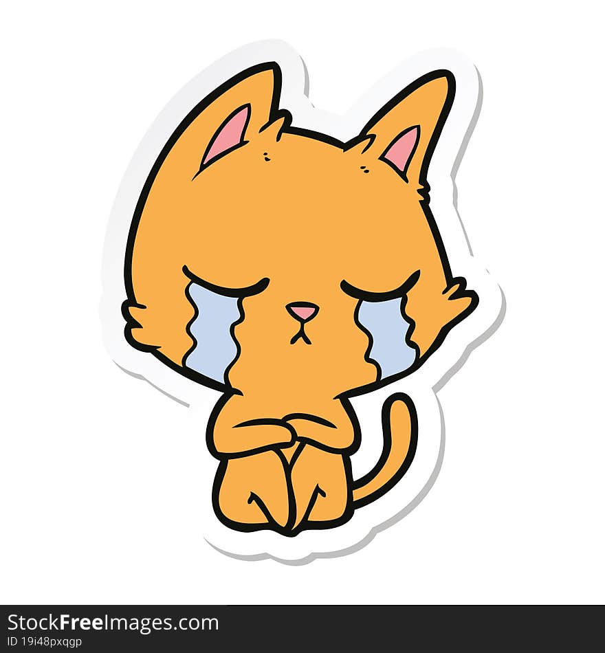 sticker of a crying cartoon cat sitting