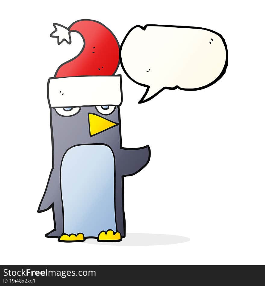 Speech Bubble Cartoon Penguin In Christmas Hat