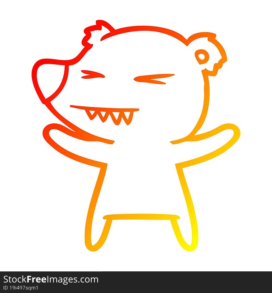 Warm Gradient Line Drawing Angry Polar Bear Cartoon