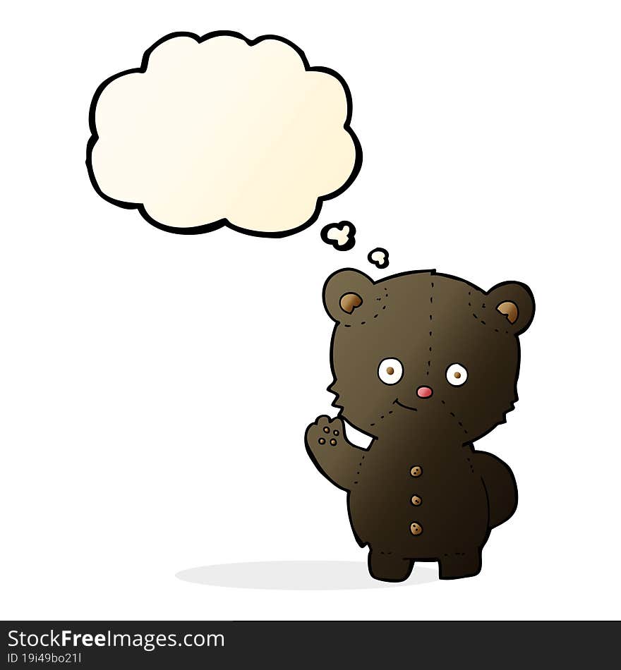 Cartoon Waving Black Bear Cub With Thought Bubble