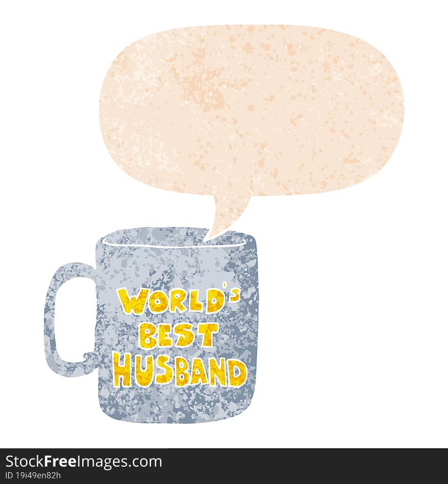 worlds best husband mug and speech bubble in retro textured style