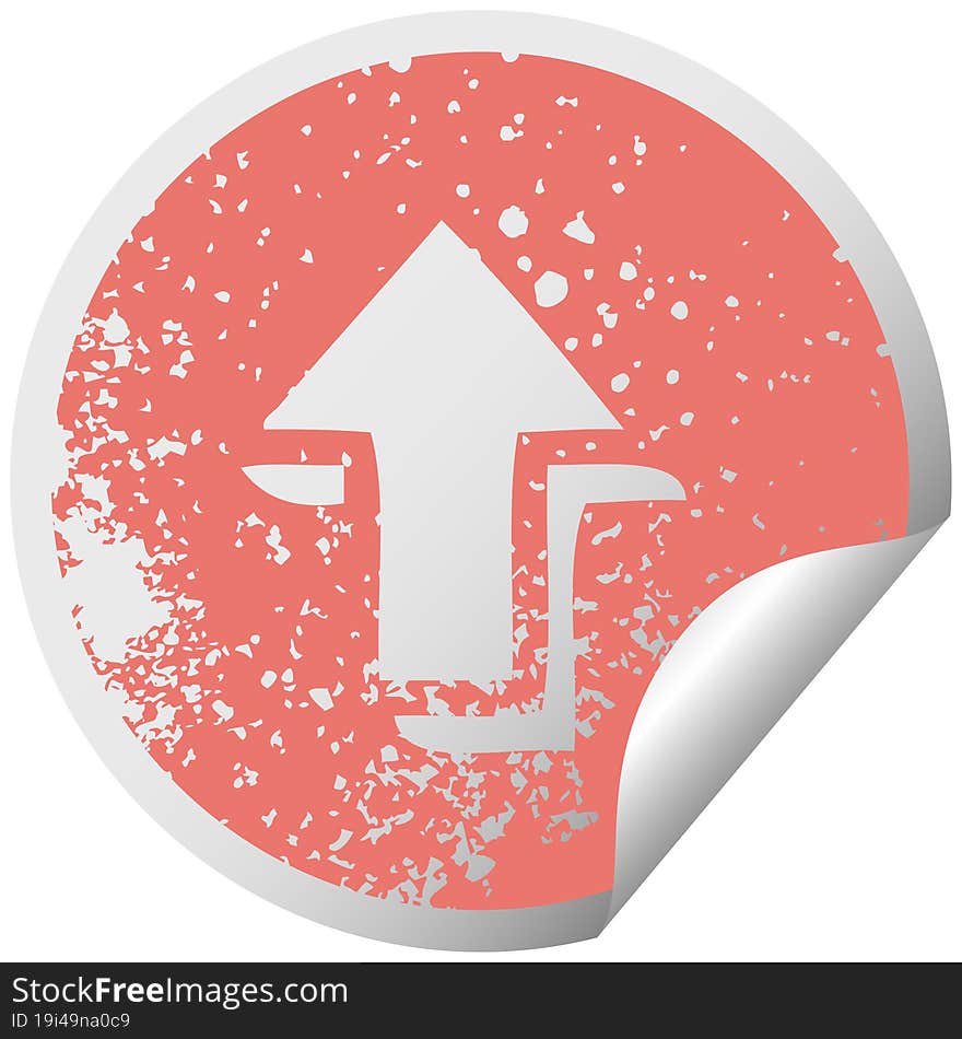 distressed circular peeling sticker symbol pointing arrow