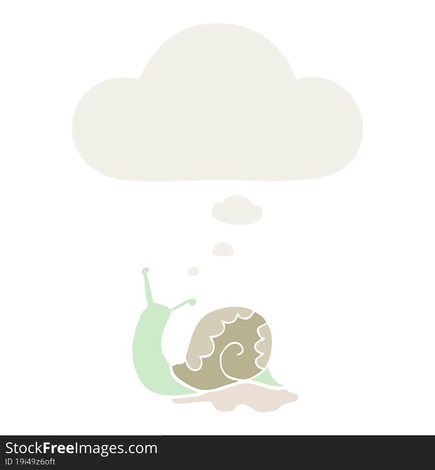 cartoon snail with thought bubble in retro style