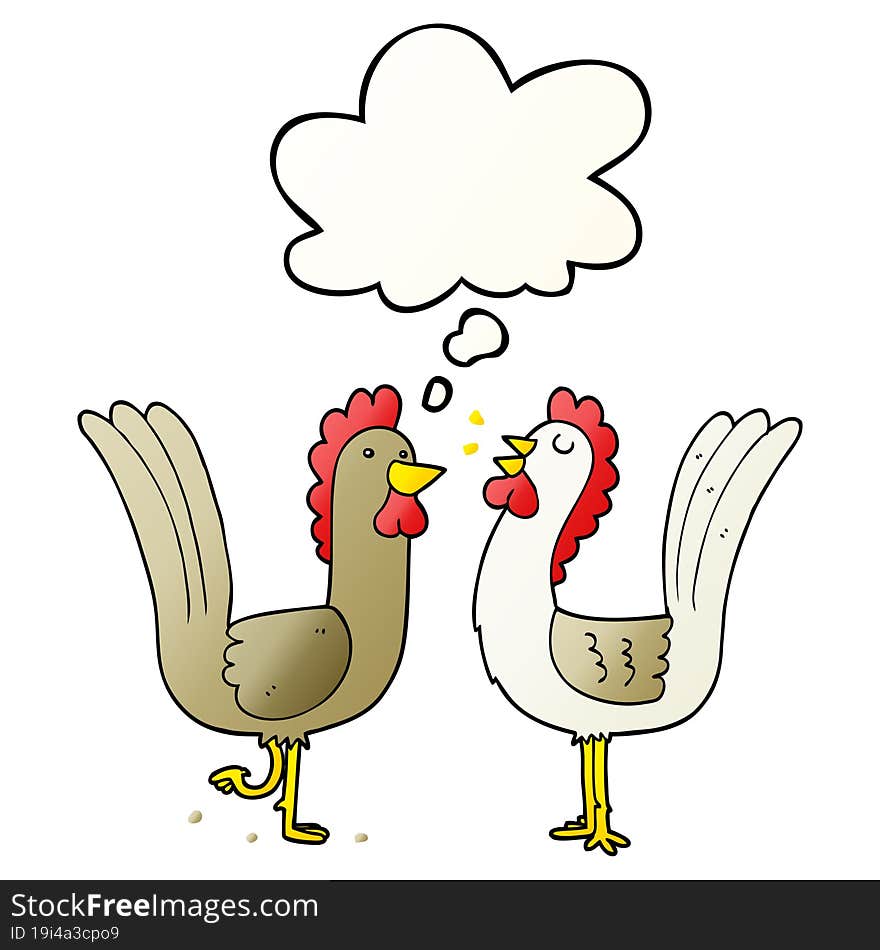 Cartoon Chickens And Thought Bubble In Smooth Gradient Style