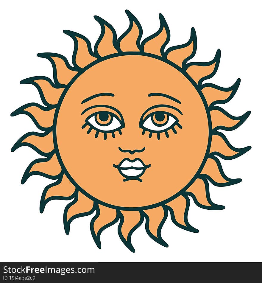 tattoo style icon of a sun with face