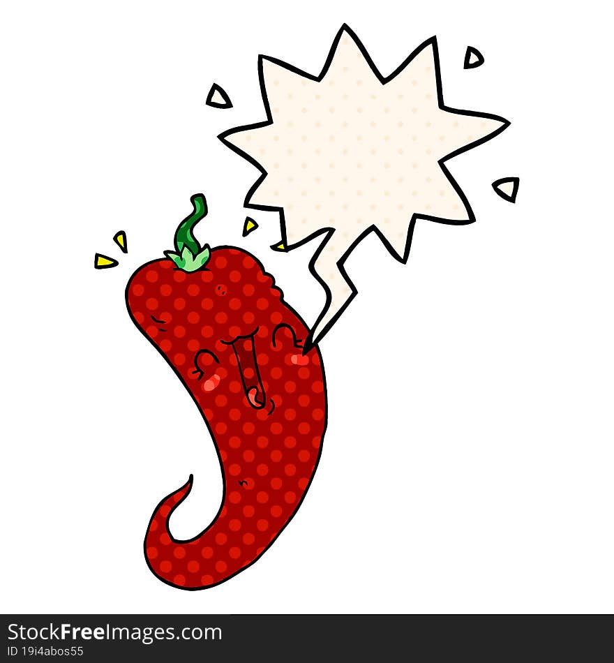 Cartoon Chili Pepper And Speech Bubble In Comic Book Style