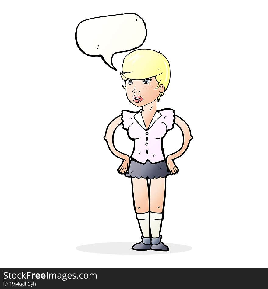 Cartoon Woman With Hands On Hips With Speech Bubble