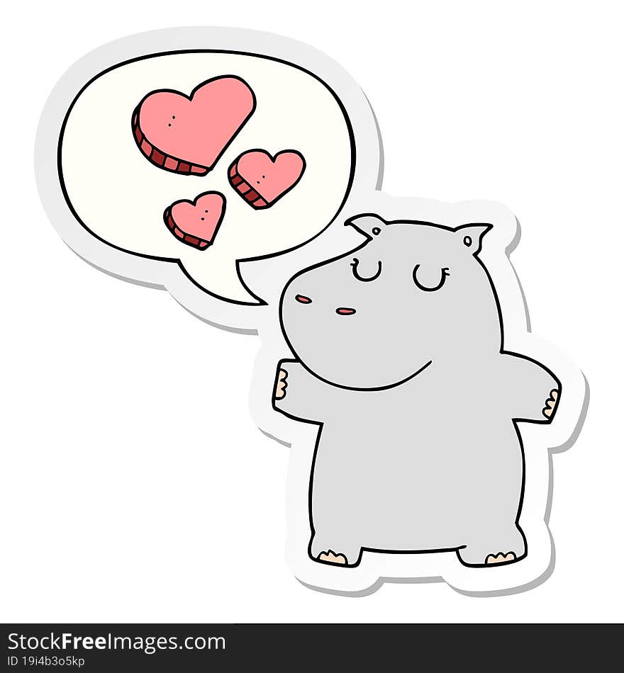 cartoon hippo in love with speech bubble sticker