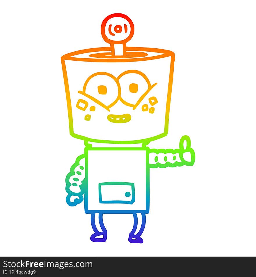 rainbow gradient line drawing of a happy cartoon robot giving thumbs up