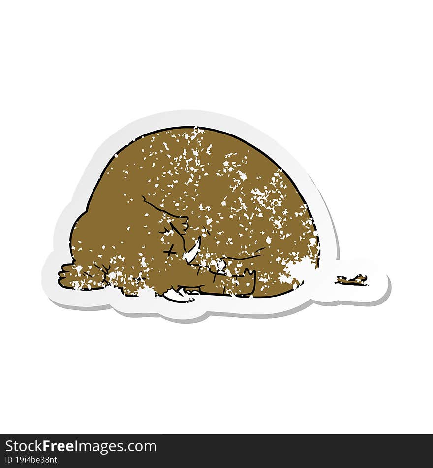 distressed sticker of a cartoon dead mammoth