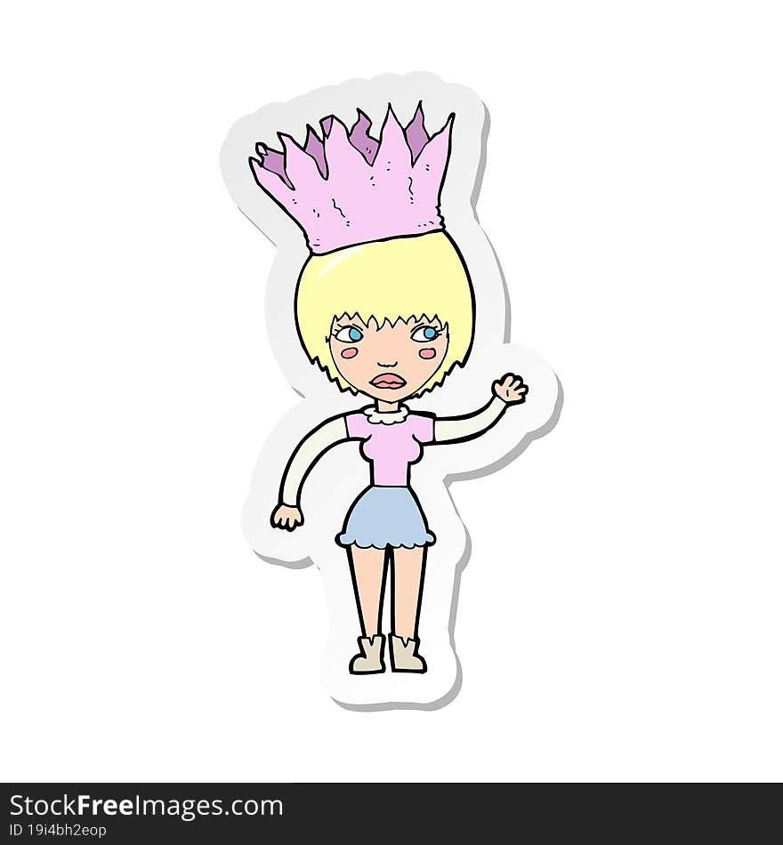 sticker of a cartoon woman wearing paper crown