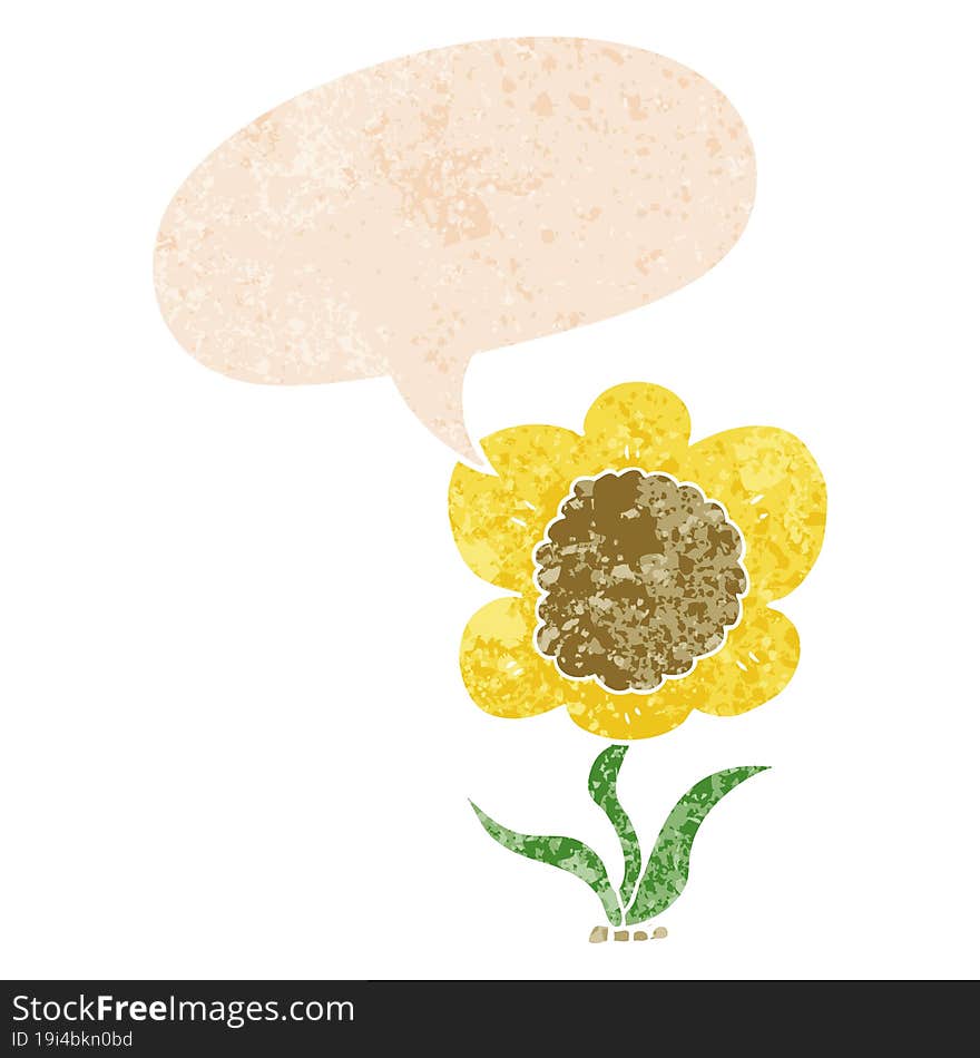 Cartoon Flower And Speech Bubble In Retro Textured Style