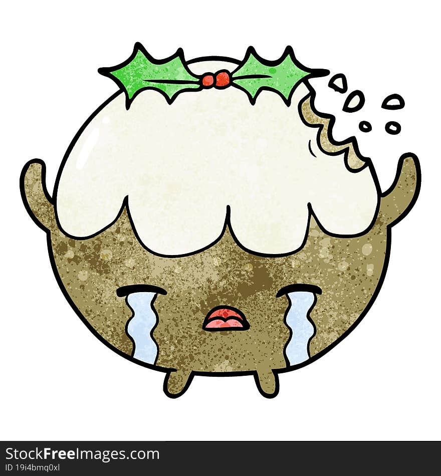 cartoon christmas pudding crying. cartoon christmas pudding crying