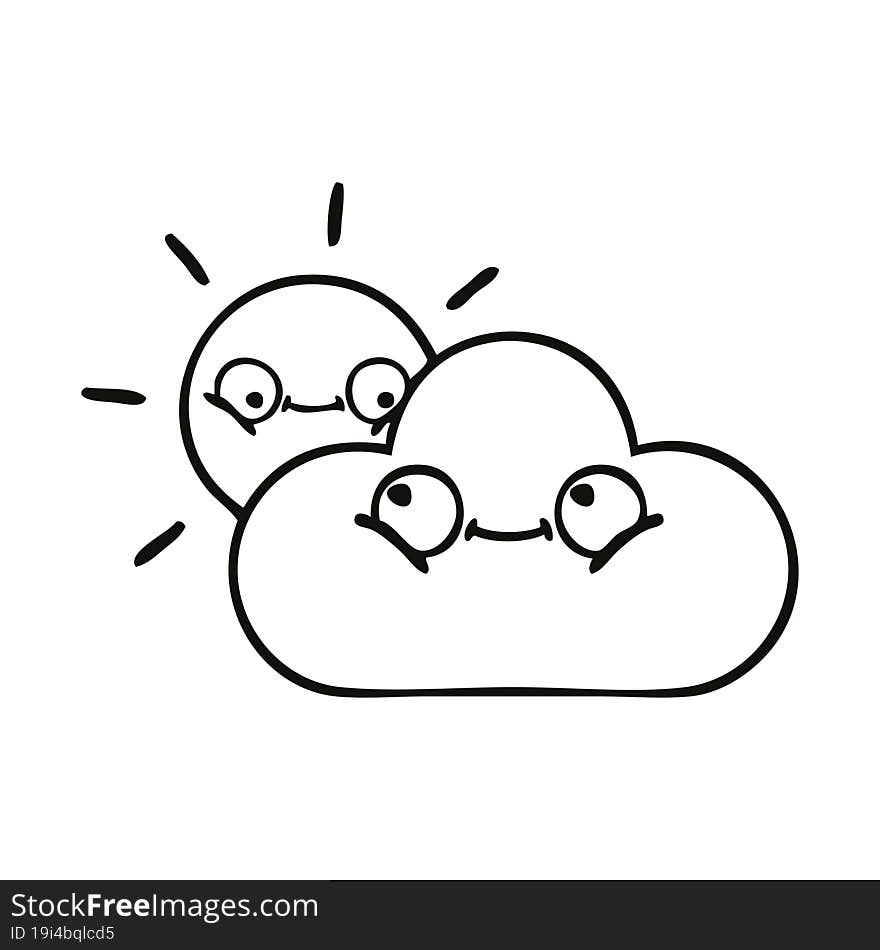 line drawing cartoon of a storm cloud and sun