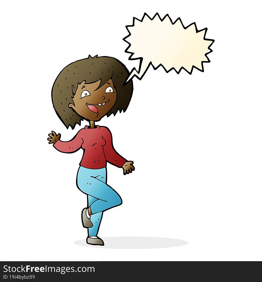 Cartoon Laughing Woman With Speech Bubble