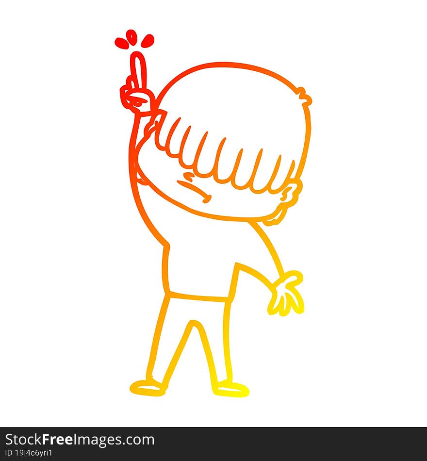 warm gradient line drawing of a cartoon boy with untidy hair